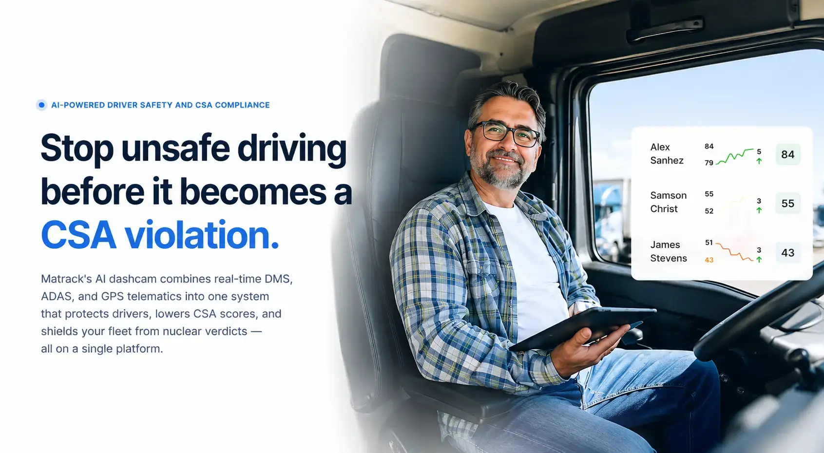 AI driver safety monitoring supporting CSA compliance for commercial fleets