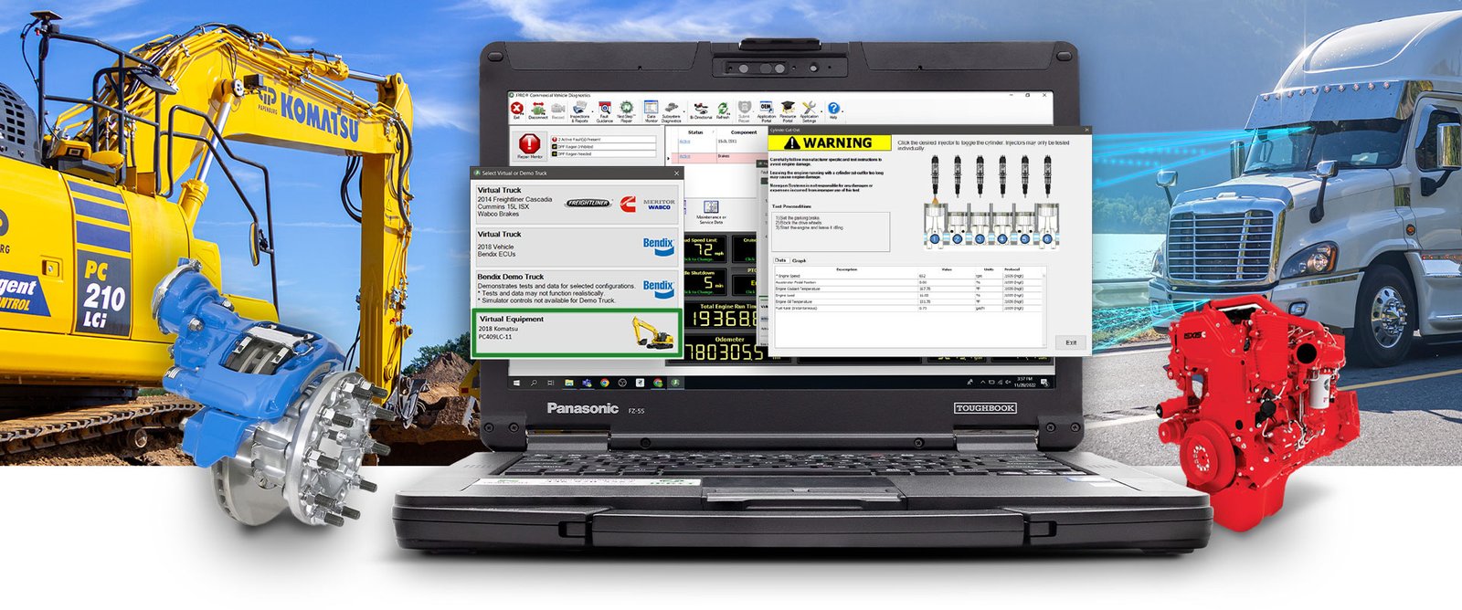 Noregon JPRO Professional diagnostic software connected to a heavy-duty truck